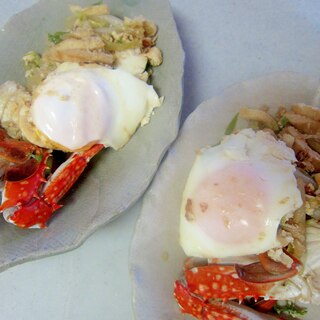 白菜と油揚げ渡り蟹の煮卵
